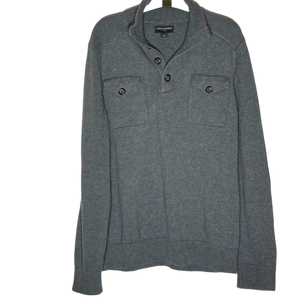 Banana Republic Gray Button Mock Neck Pullover Pocket Sweater Men’s Large